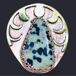 Dalmatian Jasper + Mixed Metal Halo Ring (10.5)
